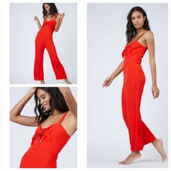 Flynn Skye Joelle Red Hot Summer Jumpsuit Womens Small Straight Leg front tie - Picture 3 of 12